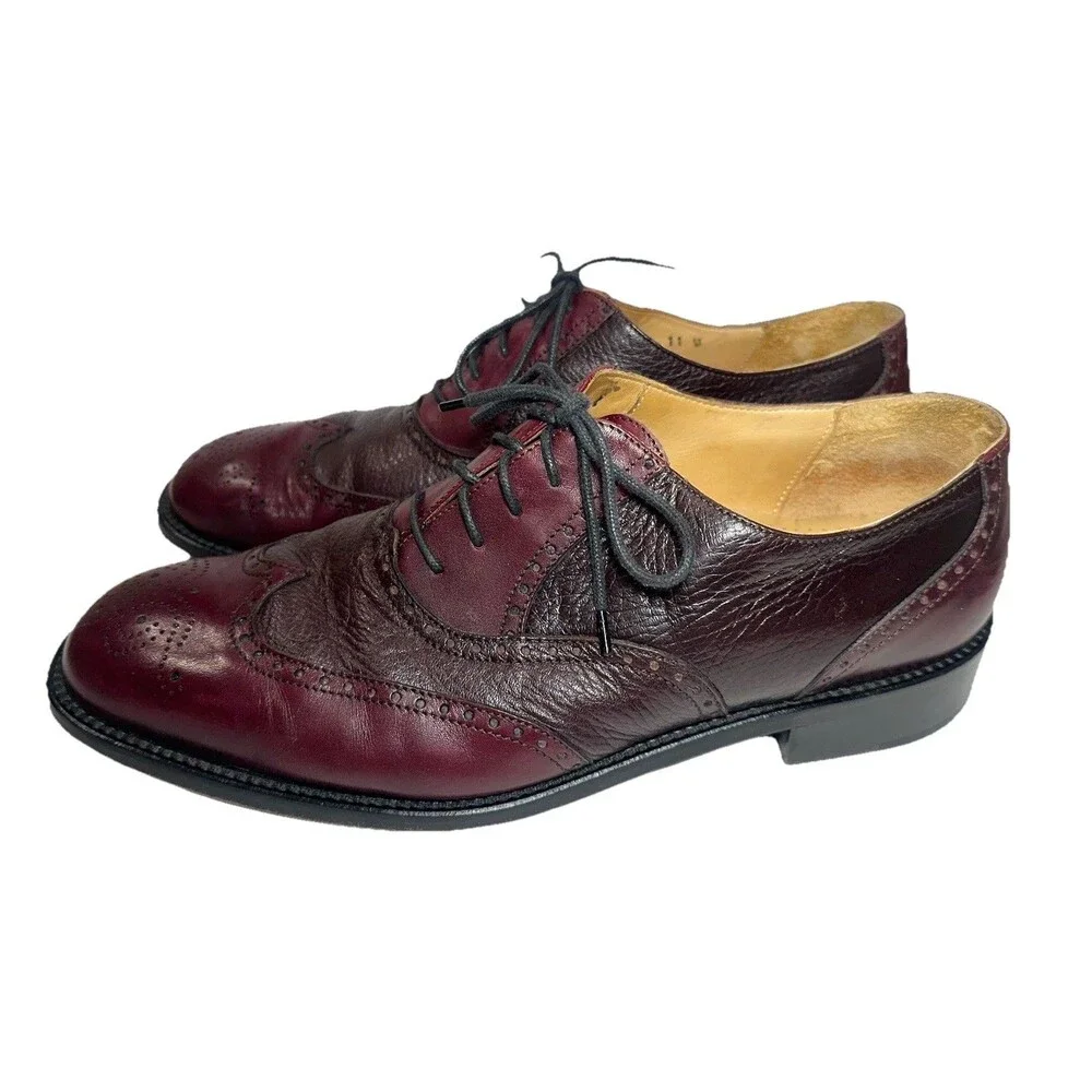 Mario Calugi MC06 Wingtip Brogue Oxford Shoes Burgundy Leather Mens 11 Italy